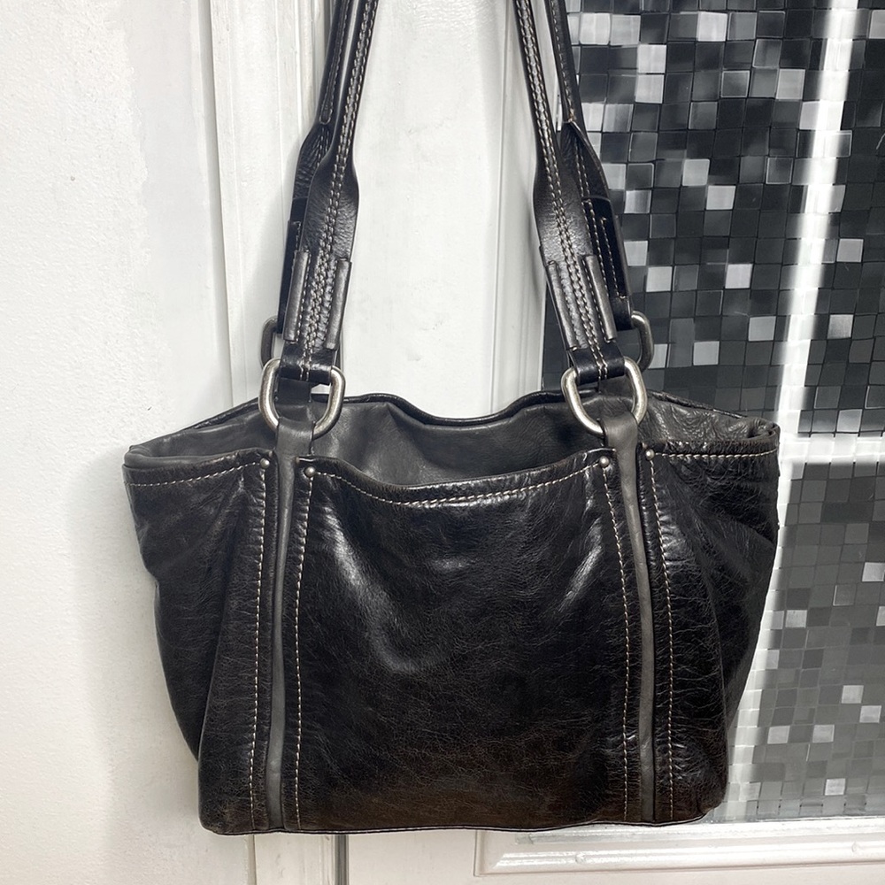 💕 Luana Italian leather large black top handle satchel bag 💕